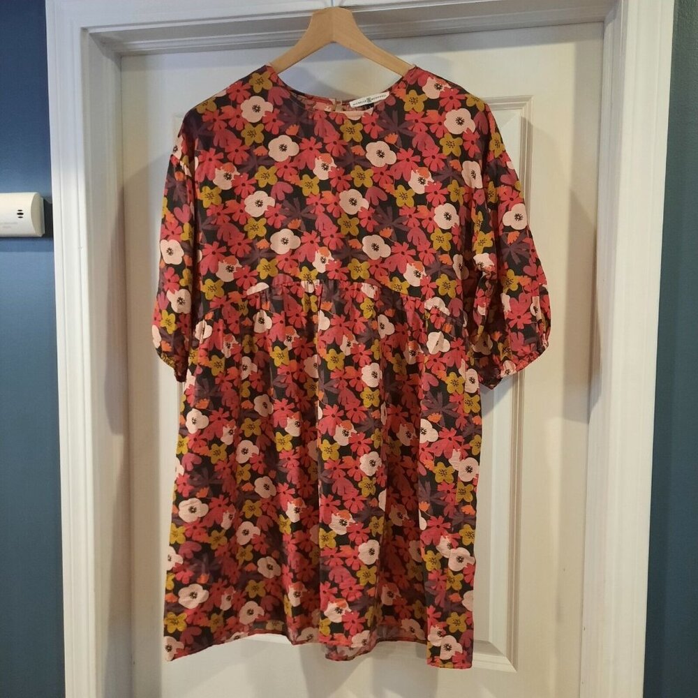 Michelle McDowell Dress Womens Large Floral Rayon Puff Sleeve Boho Lagenlook